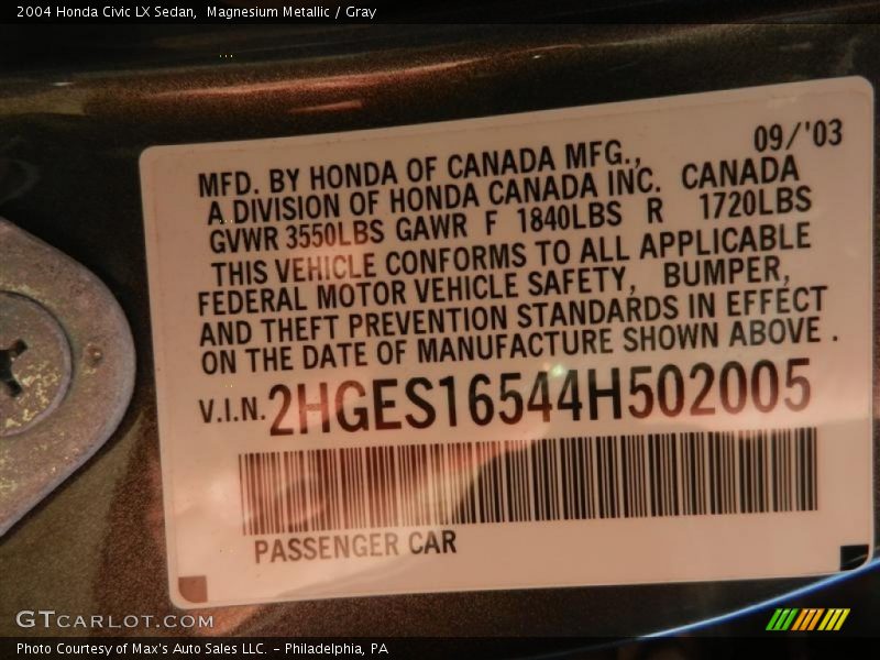 Magnesium Metallic / Gray 2004 Honda Civic LX Sedan