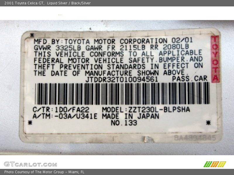 Liquid Silver / Black/Silver 2001 Toyota Celica GT