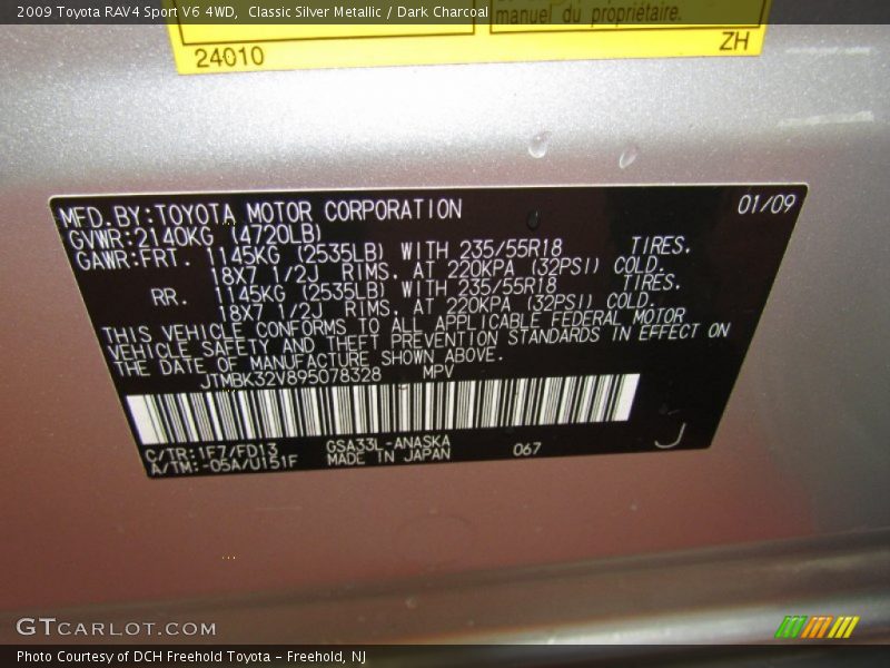 2009 RAV4 Sport V6 4WD Classic Silver Metallic Color Code 1F7