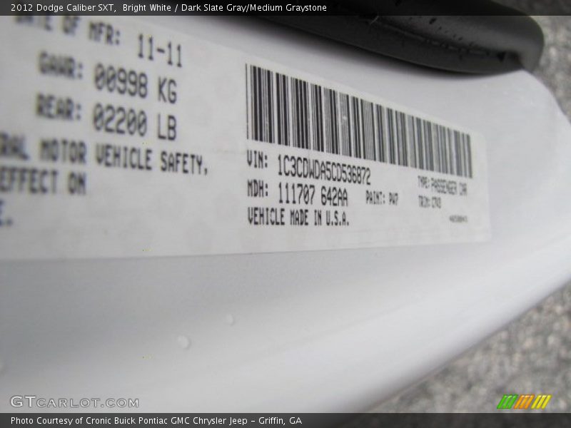 Bright White / Dark Slate Gray/Medium Graystone 2012 Dodge Caliber SXT