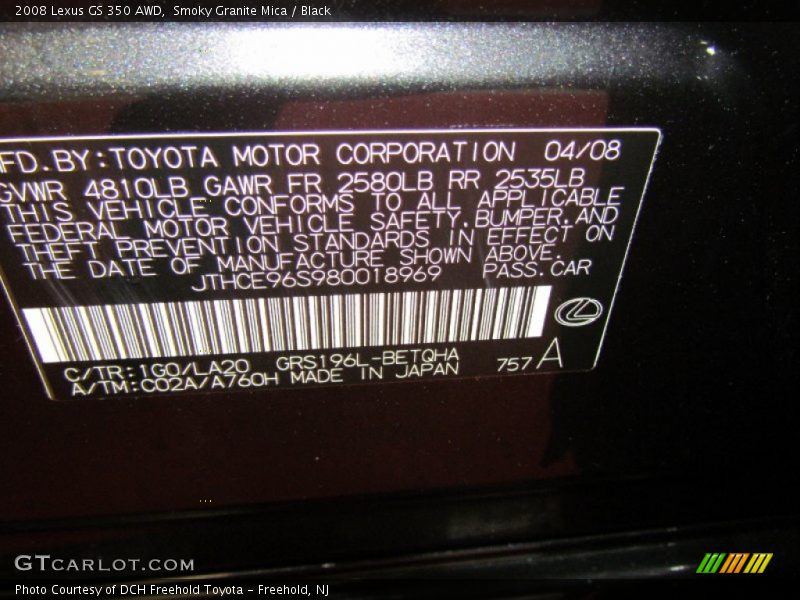Smoky Granite Mica / Black 2008 Lexus GS 350 AWD