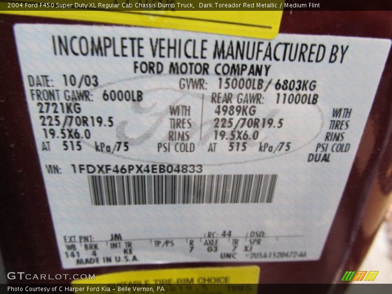 2004 F450 Super Duty XL Regular Cab Chassis Dump Truck Dark Toreador Red Metallic Color Code JM