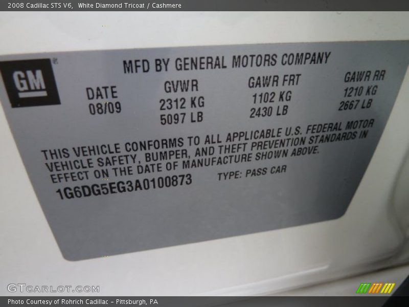 White Diamond Tricoat / Cashmere 2008 Cadillac STS V6