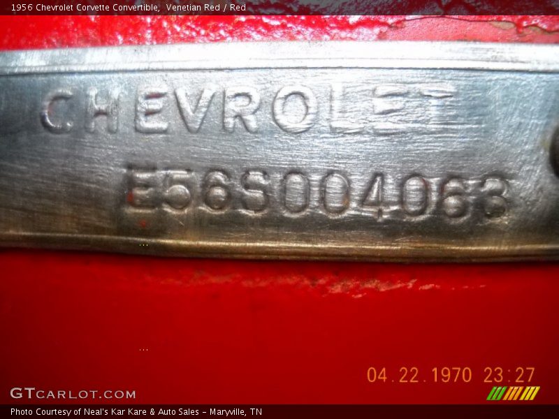 Info Tag of 1956 Corvette Convertible