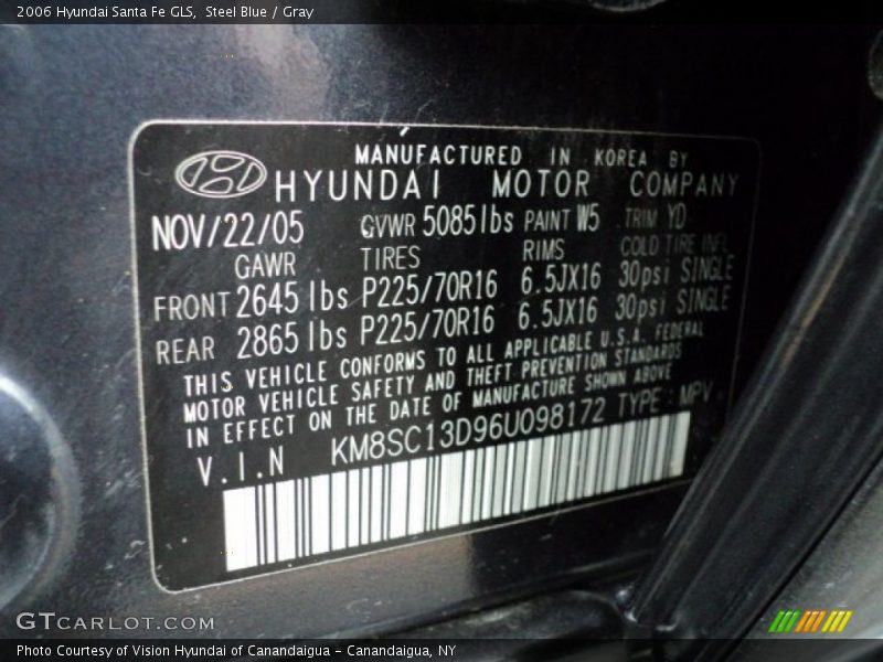 Steel Blue / Gray 2006 Hyundai Santa Fe GLS