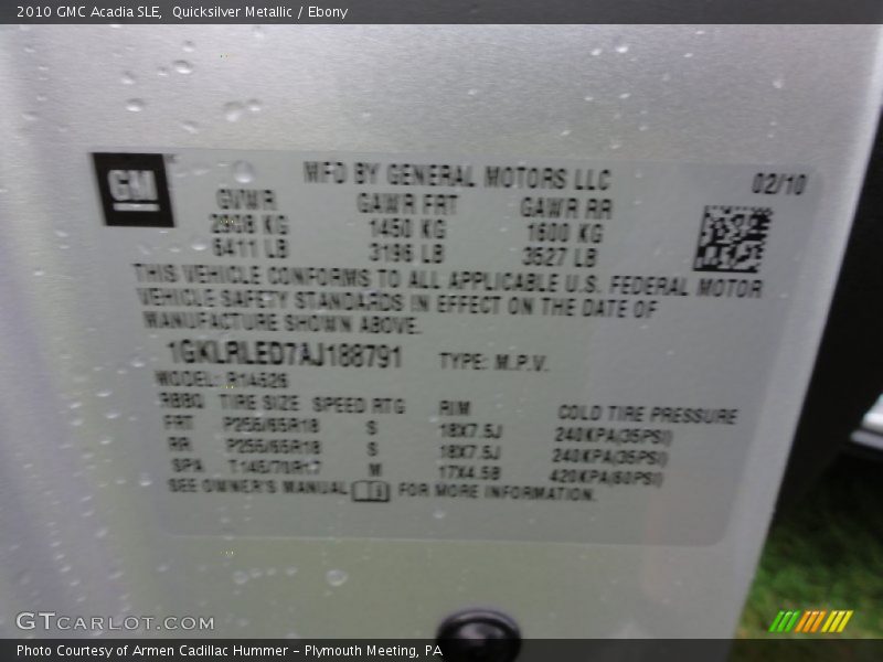 Quicksilver Metallic / Ebony 2010 GMC Acadia SLE