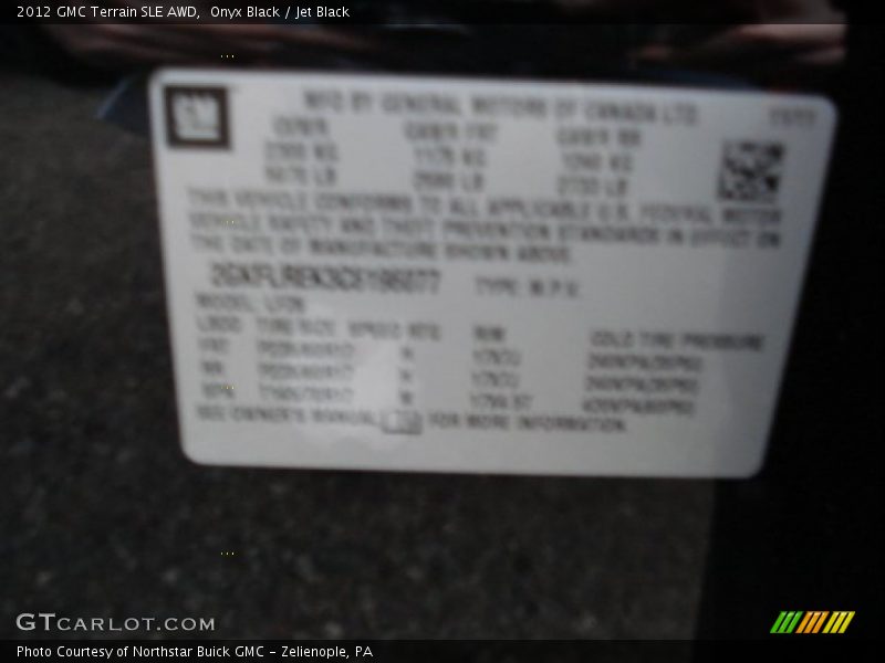 Onyx Black / Jet Black 2012 GMC Terrain SLE AWD