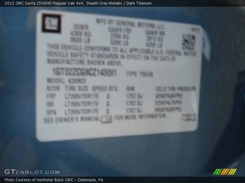 Stealth Gray Metallic / Dark Titanium 2012 GMC Sierra 2500HD Regular Cab 4x4