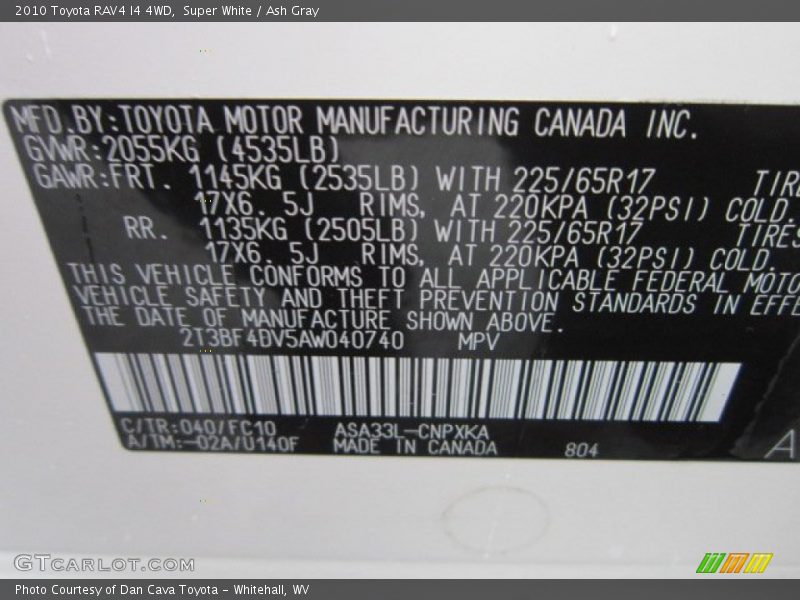 Super White / Ash Gray 2010 Toyota RAV4 I4 4WD
