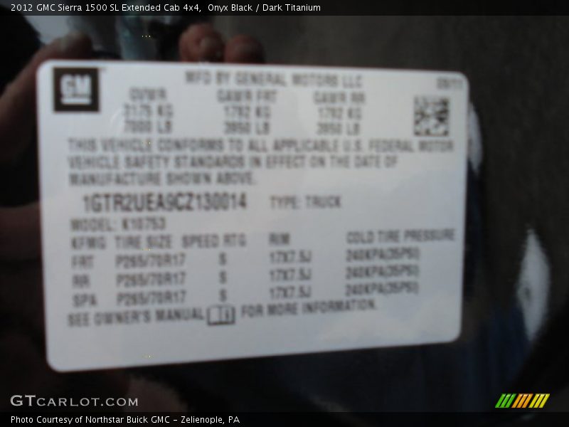 Onyx Black / Dark Titanium 2012 GMC Sierra 1500 SL Extended Cab 4x4