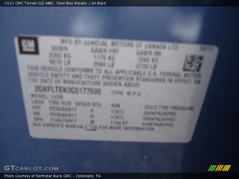 Steel Blue Metallic / Jet Black 2012 GMC Terrain SLE AWD