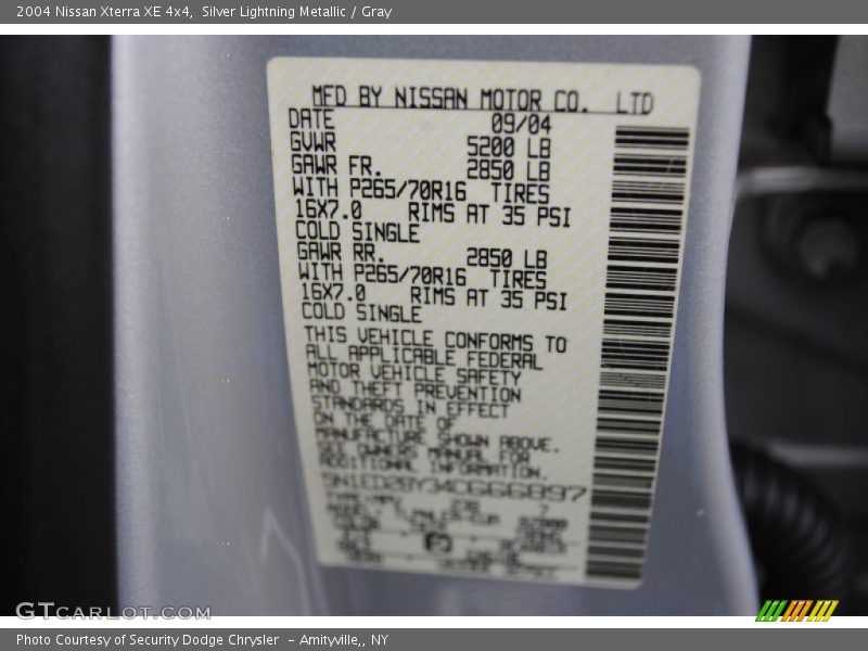 Silver Lightning Metallic / Gray 2004 Nissan Xterra XE 4x4