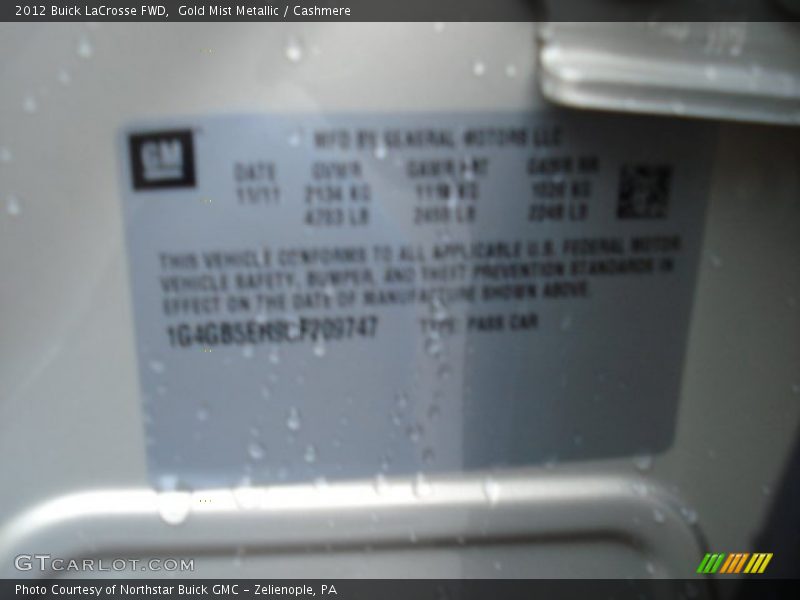 Gold Mist Metallic / Cashmere 2012 Buick LaCrosse FWD