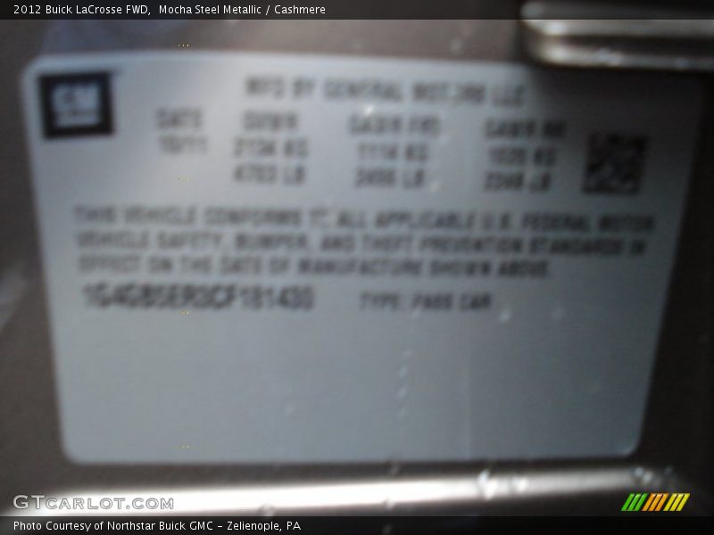 Mocha Steel Metallic / Cashmere 2012 Buick LaCrosse FWD