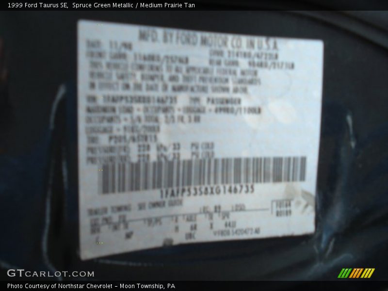 Spruce Green Metallic / Medium Prairie Tan 1999 Ford Taurus SE