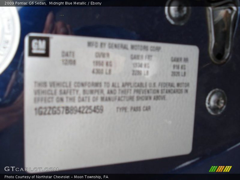 Midnight Blue Metallic / Ebony 2009 Pontiac G6 Sedan