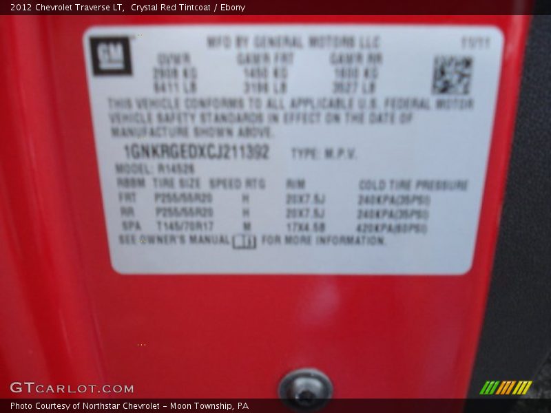 Crystal Red Tintcoat / Ebony 2012 Chevrolet Traverse LT