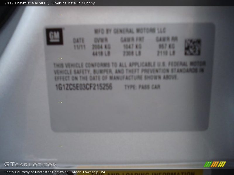 Silver Ice Metallic / Ebony 2012 Chevrolet Malibu LT