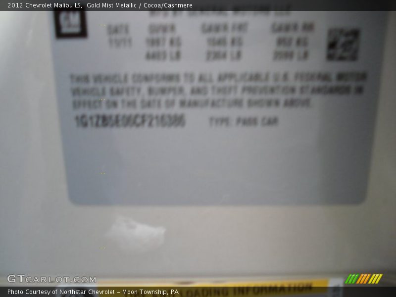 Gold Mist Metallic / Cocoa/Cashmere 2012 Chevrolet Malibu LS