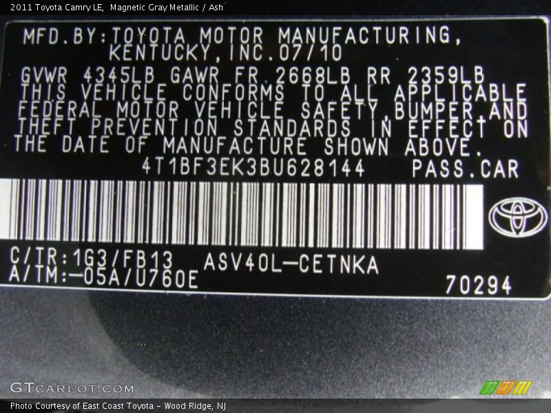 Magnetic Gray Metallic / Ash 2011 Toyota Camry LE