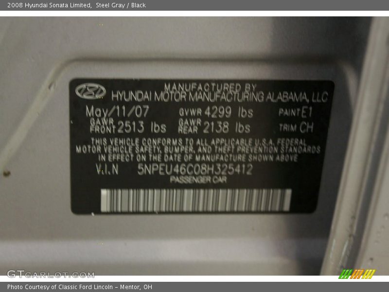 Steel Gray / Black 2008 Hyundai Sonata Limited