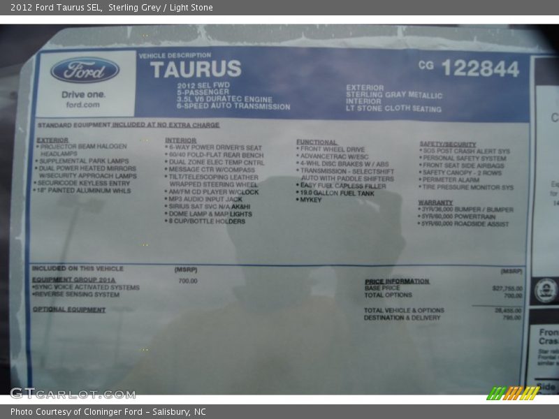 Sterling Grey / Light Stone 2012 Ford Taurus SEL