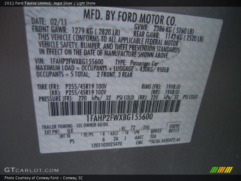 Ingot Silver / Light Stone 2011 Ford Taurus Limited