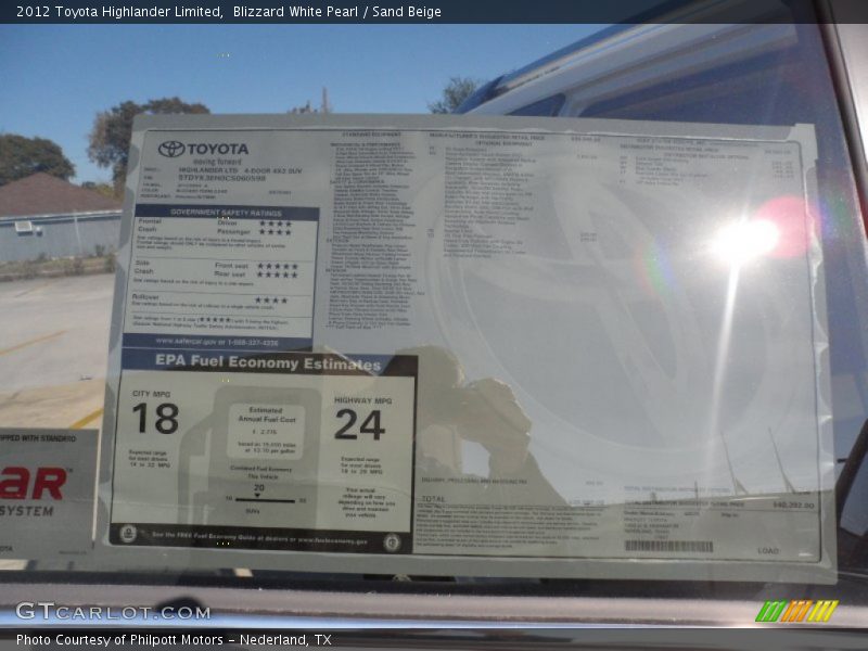 Blizzard White Pearl / Sand Beige 2012 Toyota Highlander Limited