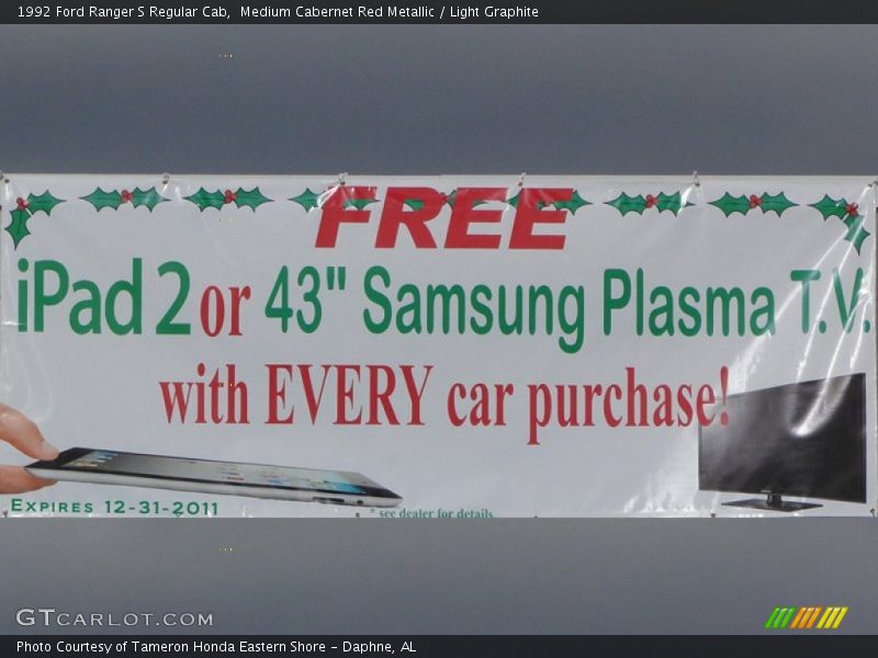 Medium Cabernet Red Metallic / Light Graphite 1992 Ford Ranger S Regular Cab