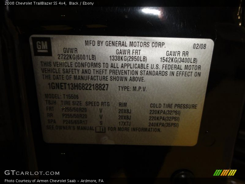 Black / Ebony 2008 Chevrolet TrailBlazer SS 4x4