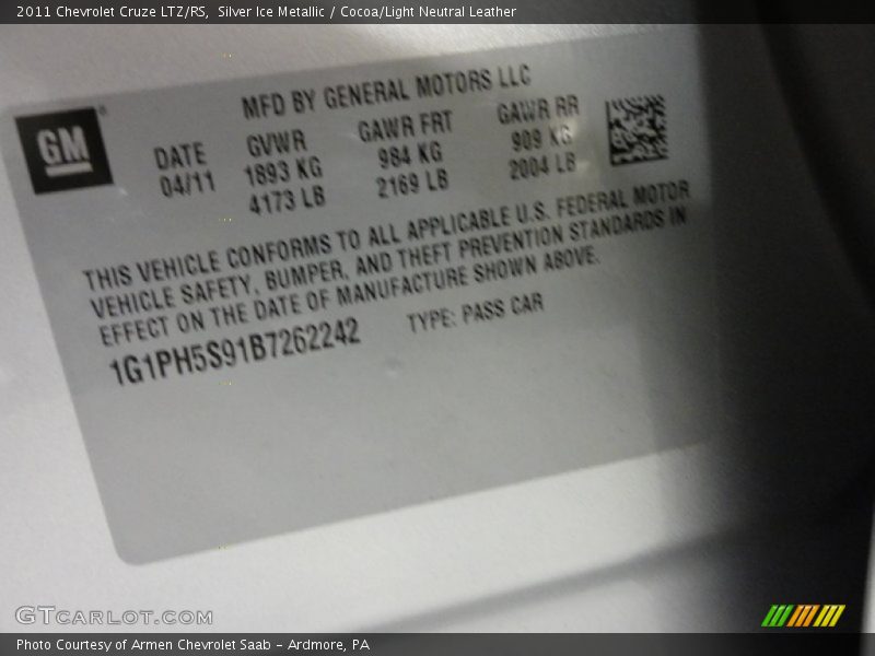 Silver Ice Metallic / Cocoa/Light Neutral Leather 2011 Chevrolet Cruze LTZ/RS