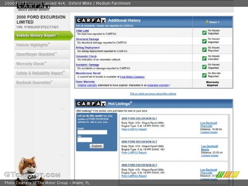 Oxford White / Medium Parchment 2000 Ford Excursion Limited 4x4