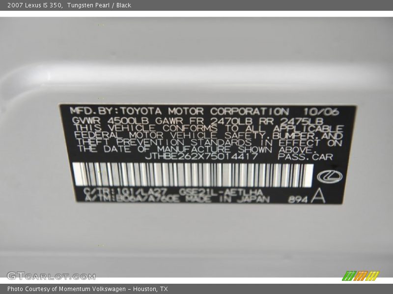 Tungsten Pearl / Black 2007 Lexus IS 350