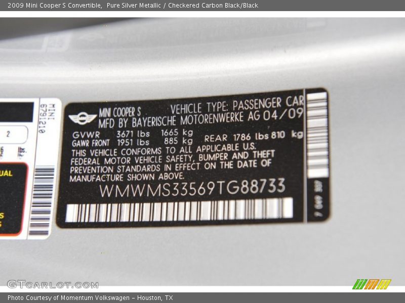 Pure Silver Metallic / Checkered Carbon Black/Black 2009 Mini Cooper S Convertible