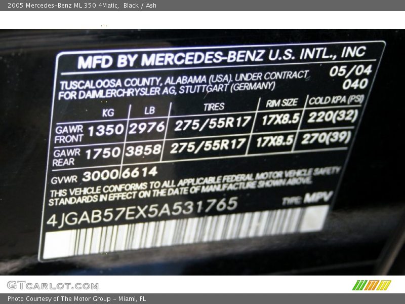 Black / Ash 2005 Mercedes-Benz ML 350 4Matic