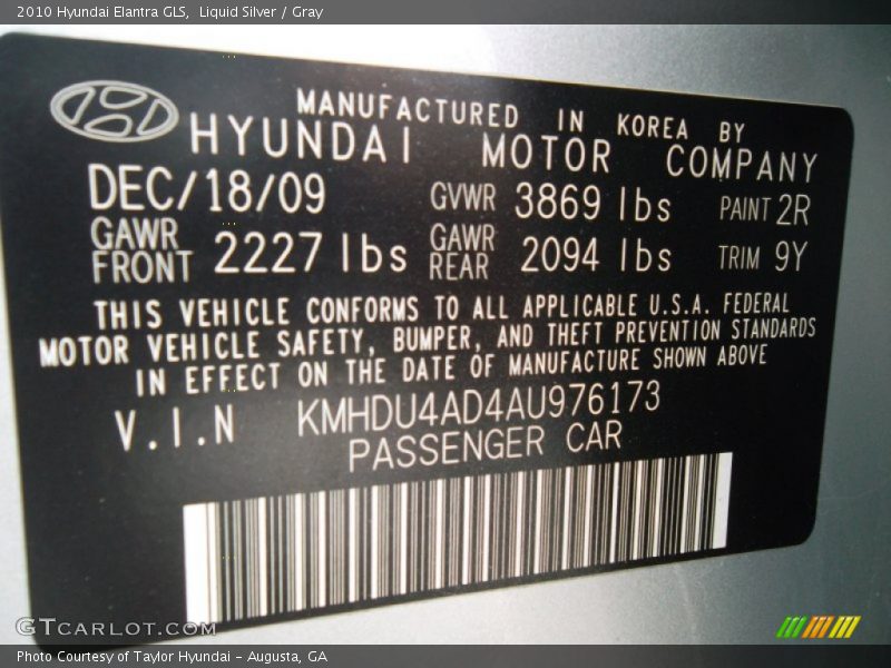 Liquid Silver / Gray 2010 Hyundai Elantra GLS