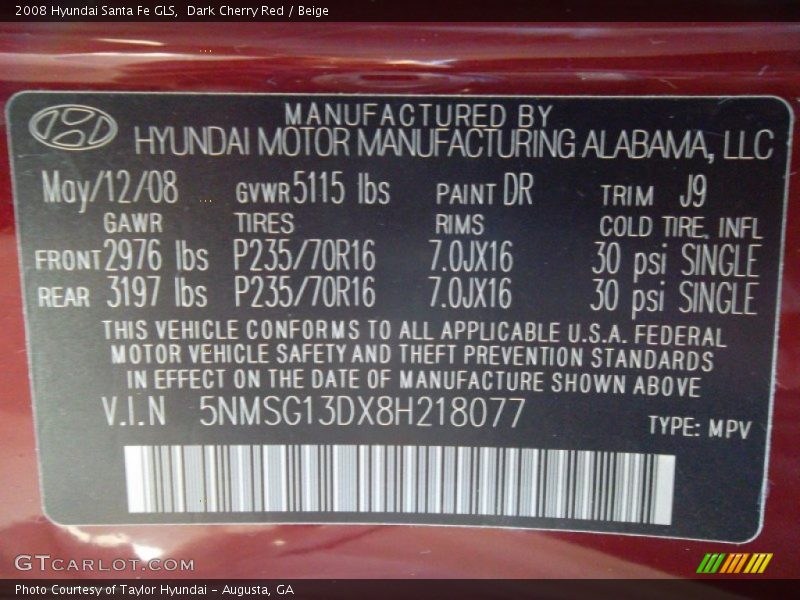 Dark Cherry Red / Beige 2008 Hyundai Santa Fe GLS