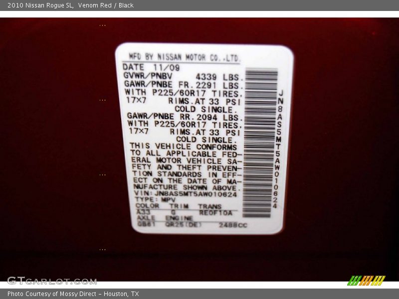 Venom Red / Black 2010 Nissan Rogue SL