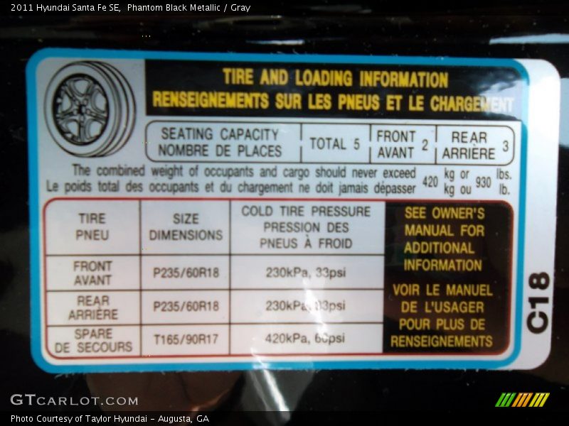 Phantom Black Metallic / Gray 2011 Hyundai Santa Fe SE