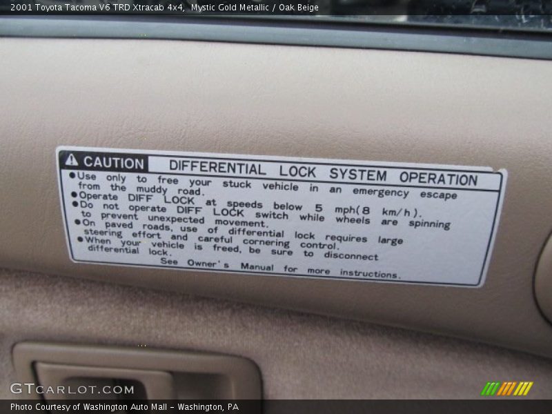 Info Tag of 2001 Tacoma V6 TRD Xtracab 4x4