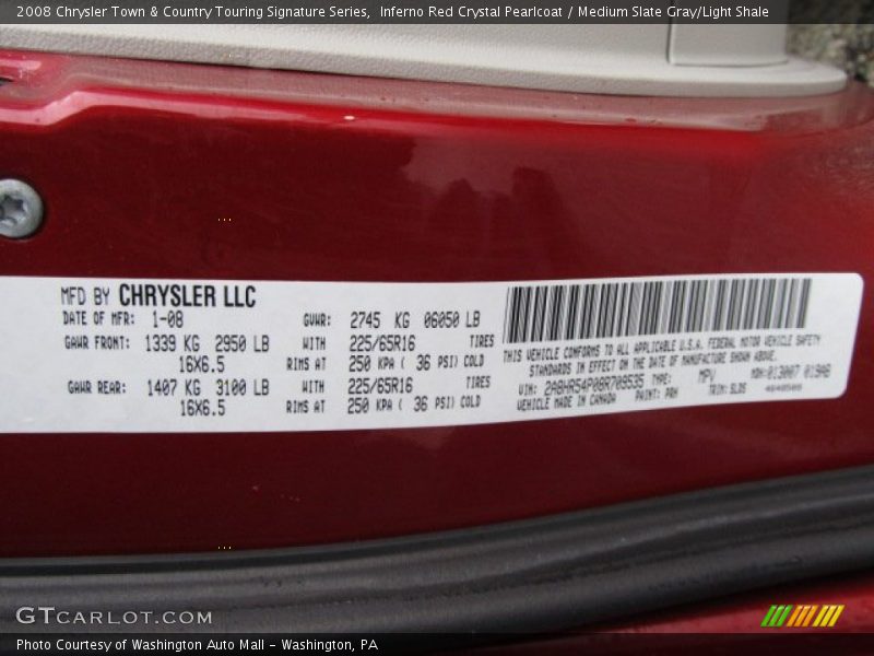 Inferno Red Crystal Pearlcoat / Medium Slate Gray/Light Shale 2008 Chrysler Town & Country Touring Signature Series