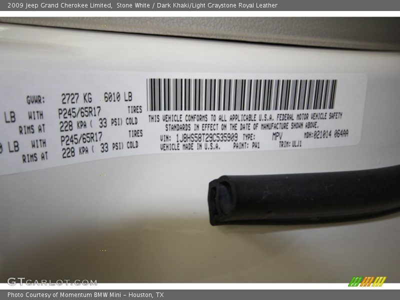 Stone White / Dark Khaki/Light Graystone Royal Leather 2009 Jeep Grand Cherokee Limited