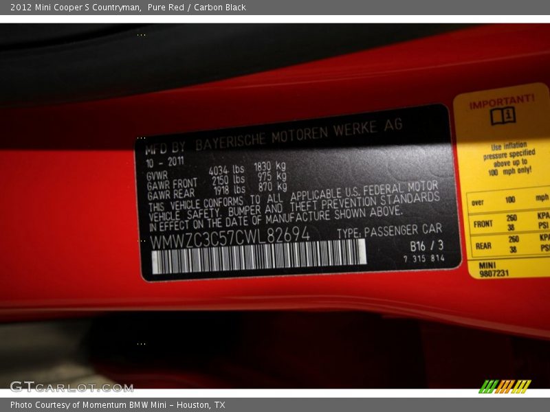 Pure Red / Carbon Black 2012 Mini Cooper S Countryman