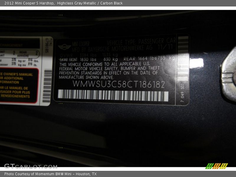 Highclass Gray Metallic / Carbon Black 2012 Mini Cooper S Hardtop