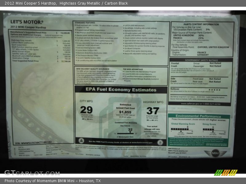 Highclass Gray Metallic / Carbon Black 2012 Mini Cooper S Hardtop