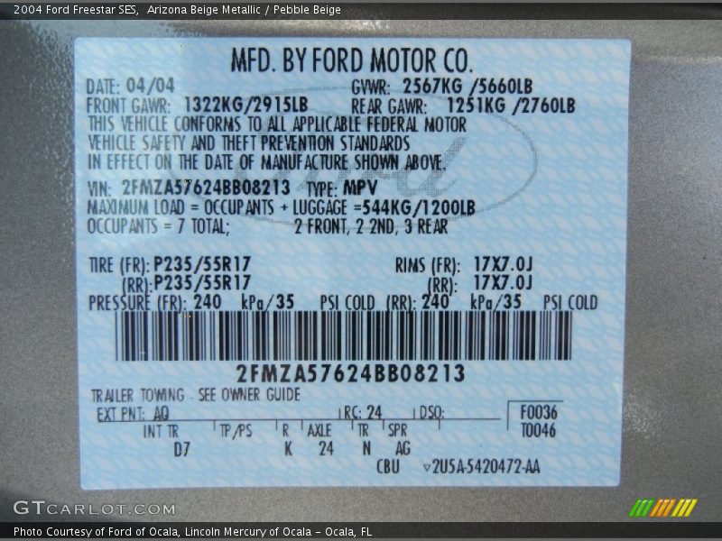 Arizona Beige Metallic / Pebble Beige 2004 Ford Freestar SES