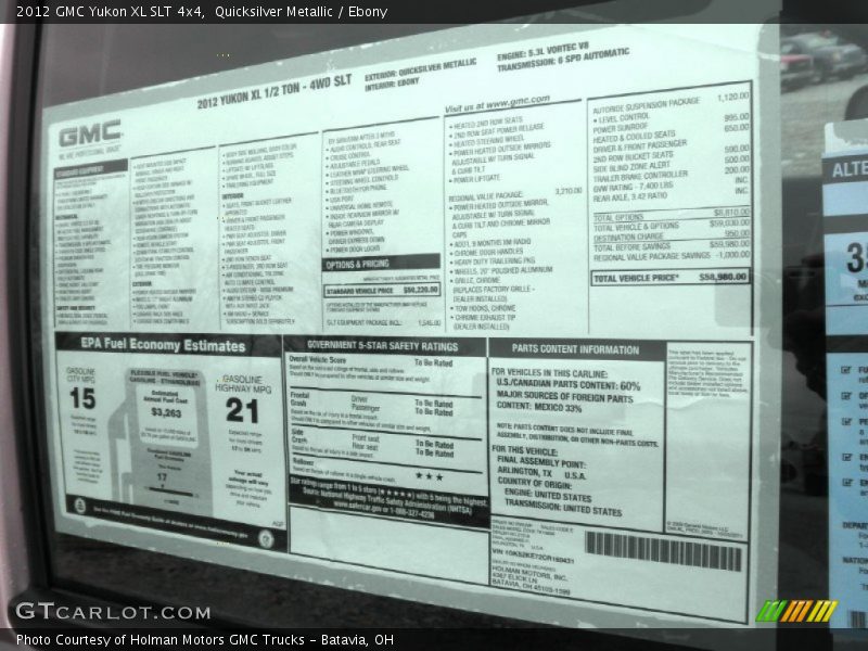  2012 Yukon XL SLT 4x4 Window Sticker