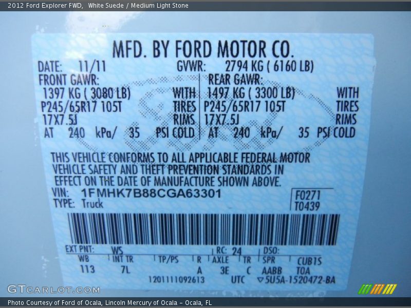White Suede / Medium Light Stone 2012 Ford Explorer FWD