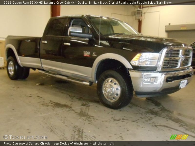 Brilliant Black Crystal Pearl / Light Pebble Beige/Bark Brown 2012 Dodge Ram 3500 HD Laramie Crew Cab 4x4 Dually