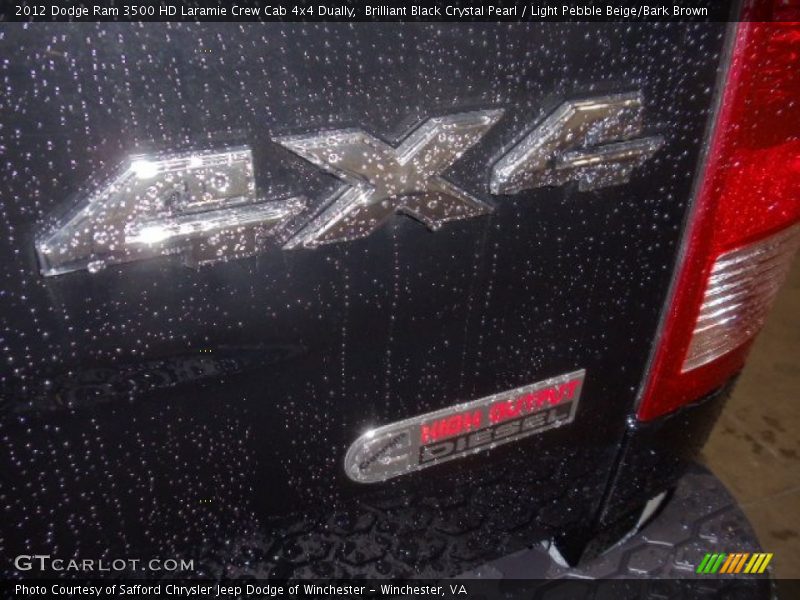 Brilliant Black Crystal Pearl / Light Pebble Beige/Bark Brown 2012 Dodge Ram 3500 HD Laramie Crew Cab 4x4 Dually